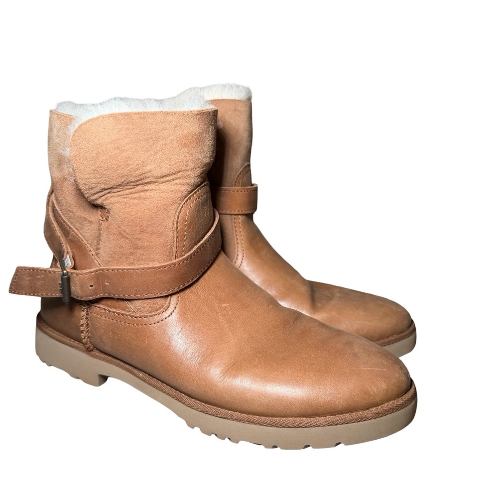Women's Tan Leather Ankle Boots - Picture 2 of 13